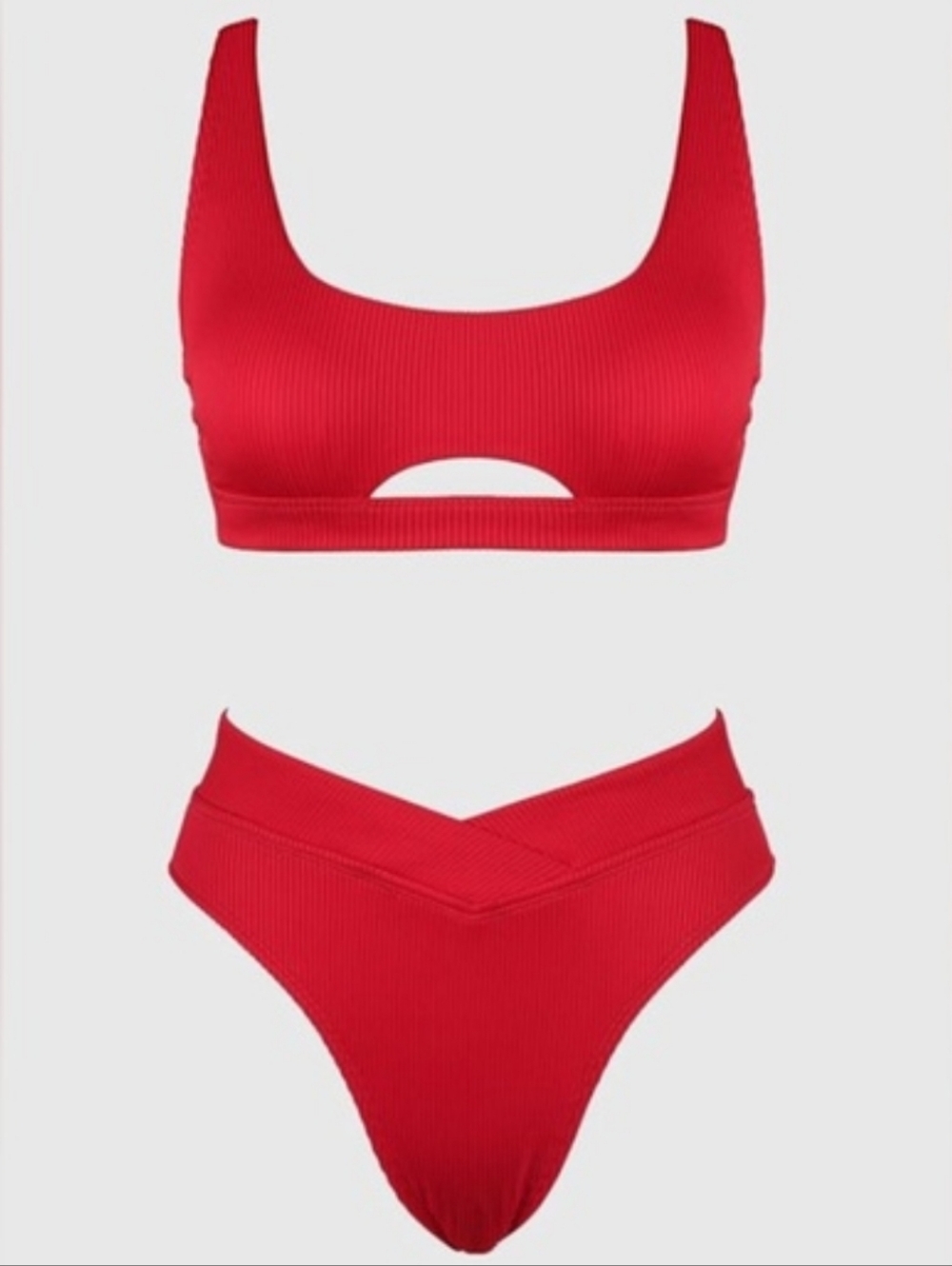 Cupshe Red Ribbed Cutout High-Waist Bikini